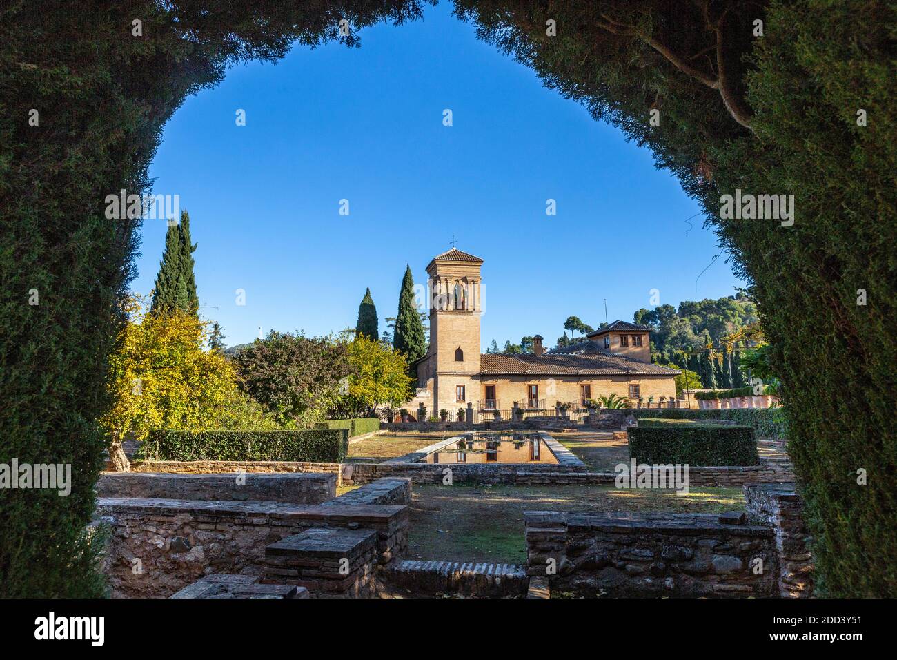 Grounds of the Alhambra in Granada in Andalusia in southern Spain. Stock Photo