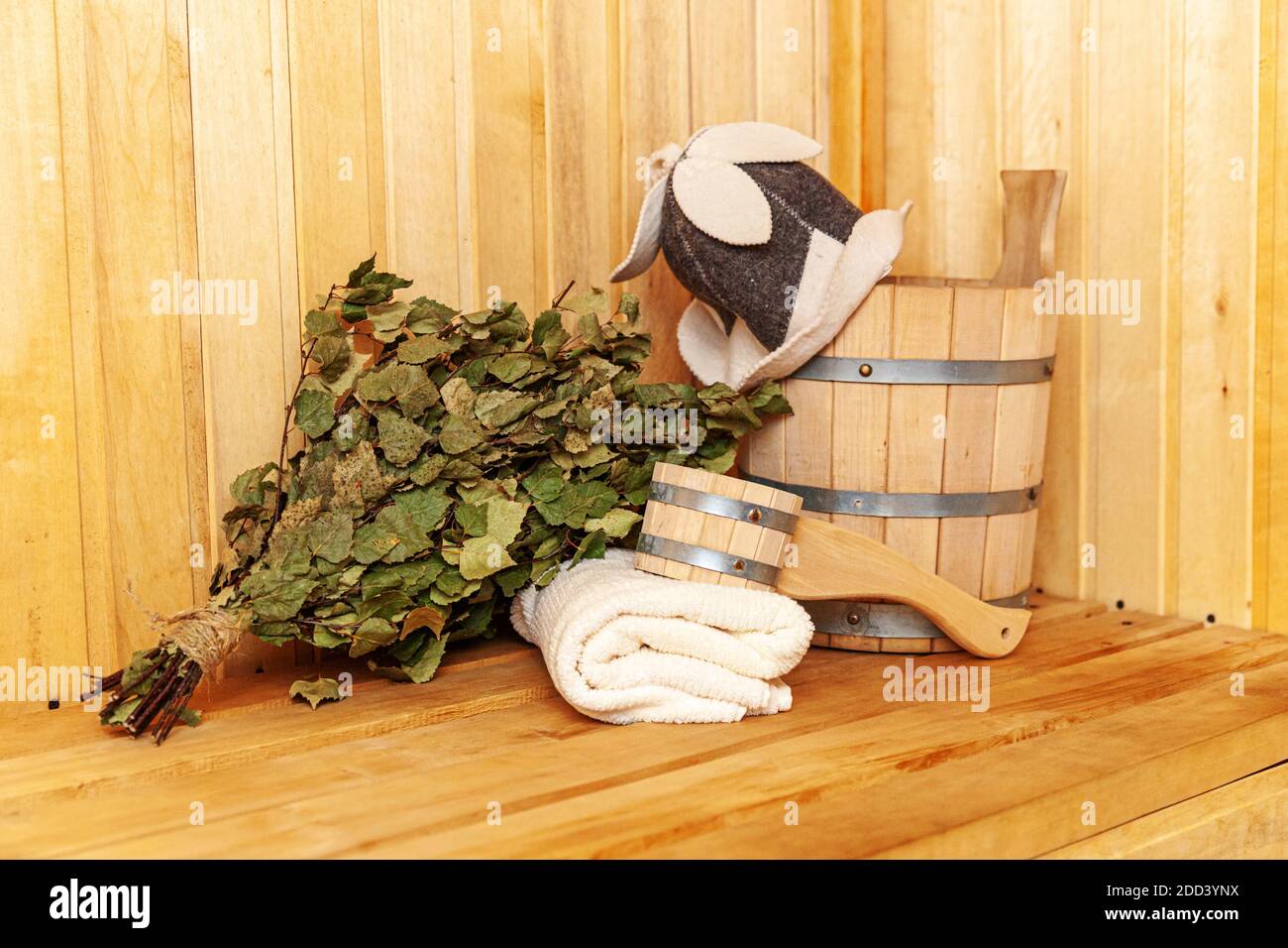 Interior details Finnish sauna steam room with traditional sauna