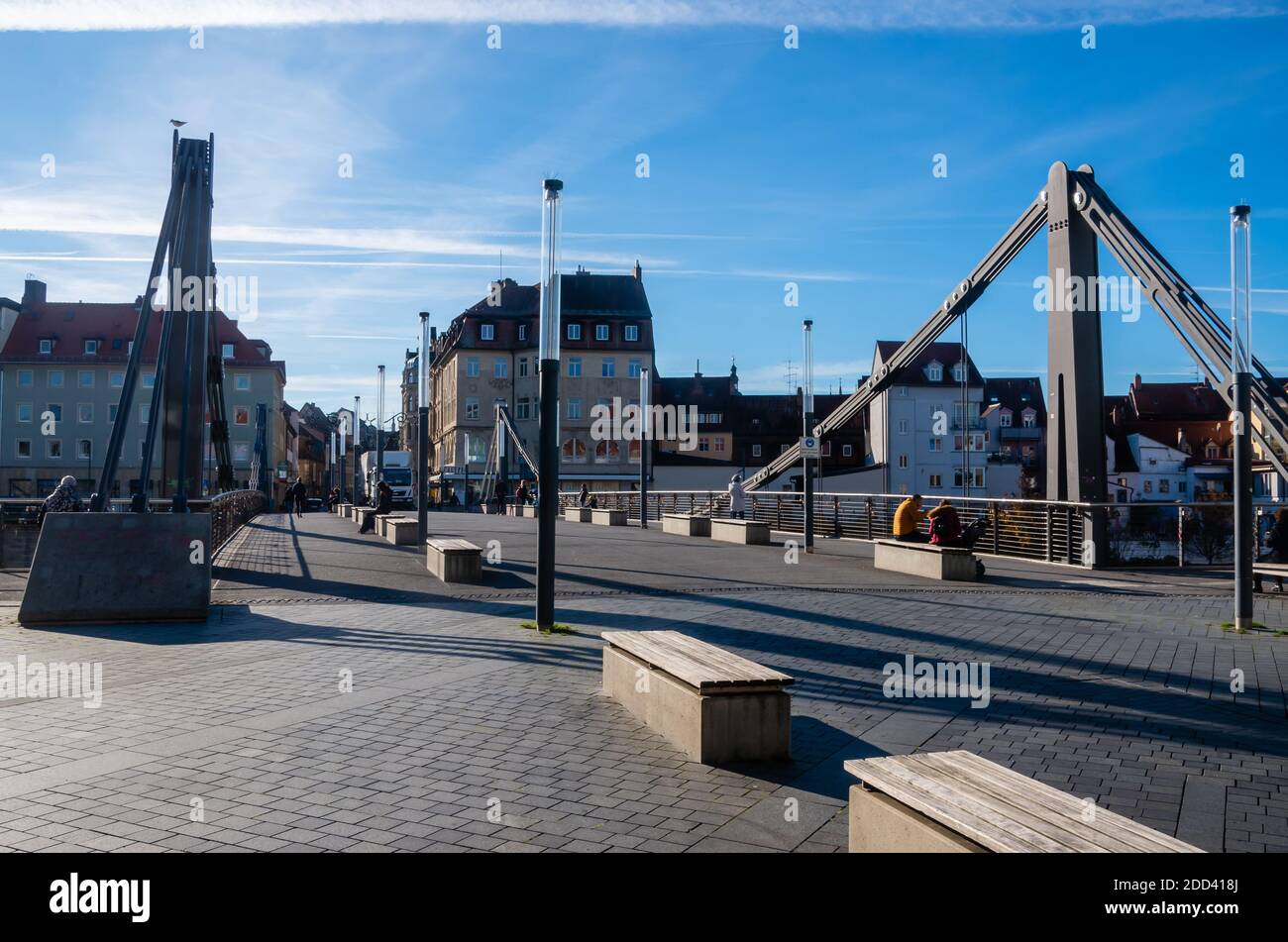 View of the Chain Bridge in Bamberg, Germany. sunny November day in 2020 Stock Photo