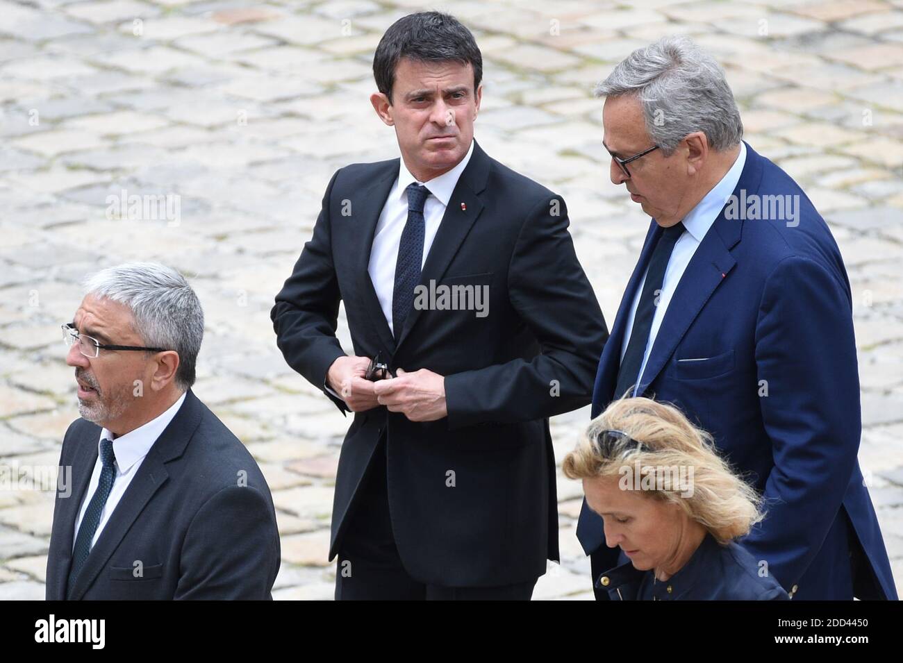LVMH CEO Bernard Arnault and his son Frederic attending the funeral  ceremony for late French industrialist-turned-politician Serge Dassault,  the Hotel des Invalides courtyard on May 31, 2018 in Paris, France, who died