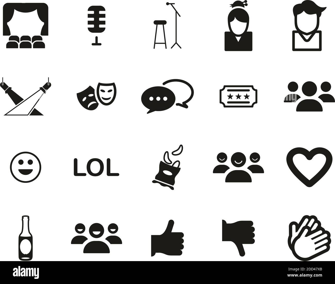 Stand Up Comedy Or Stand Up Show Icons Black & White Set Big Stock