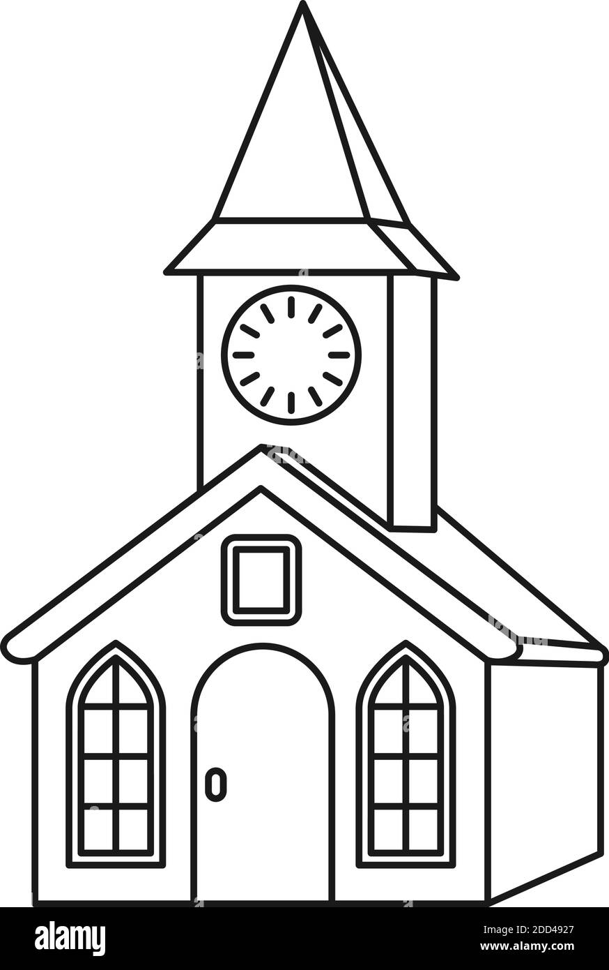 Line art black and white clock tower Stock Vector