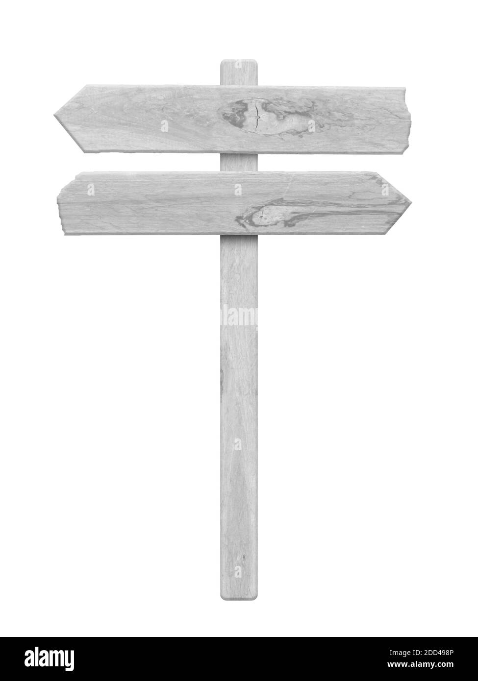 White wood arrow signpost isolated on white background. Object with clipping path. Stock Photo