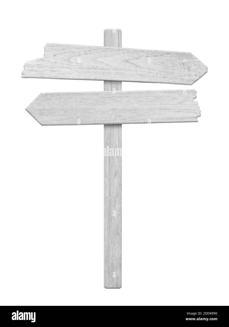 White wood arrow signpost isolated on white background. Object with clipping path. Stock Photo