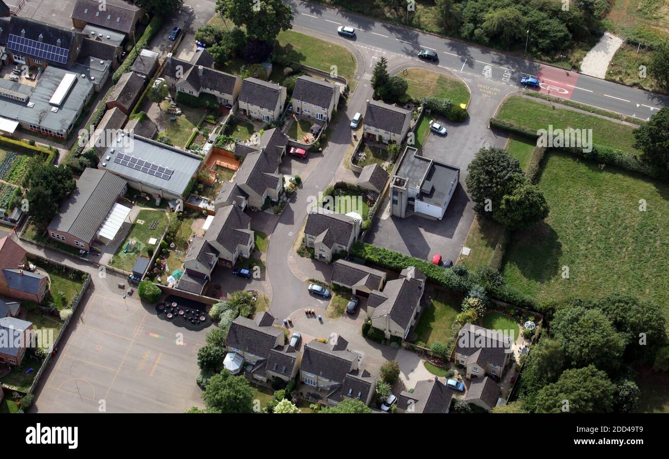 aerial view of Deddington Fire Station and a cul de sac of houses on Banbury Road, Deddington, Oxfordshire Stock Photo