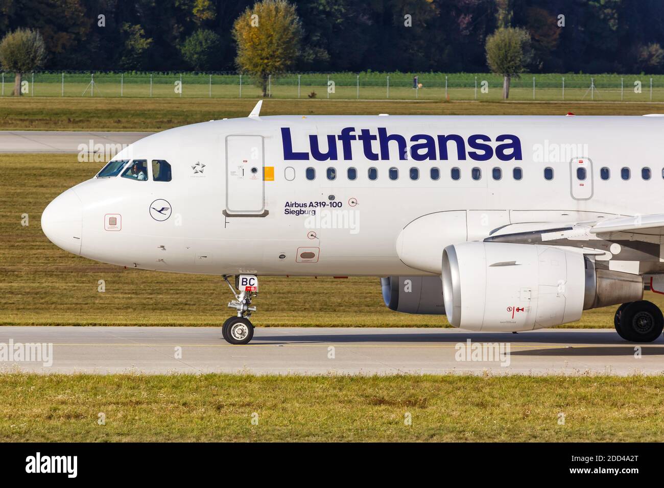 Munich, Germany - October 21, 2020: Lufthansa Airbus A319 airplane at Munich Airport in Germany. Airbus is a European aircraft manufacturer based in T Stock Photo