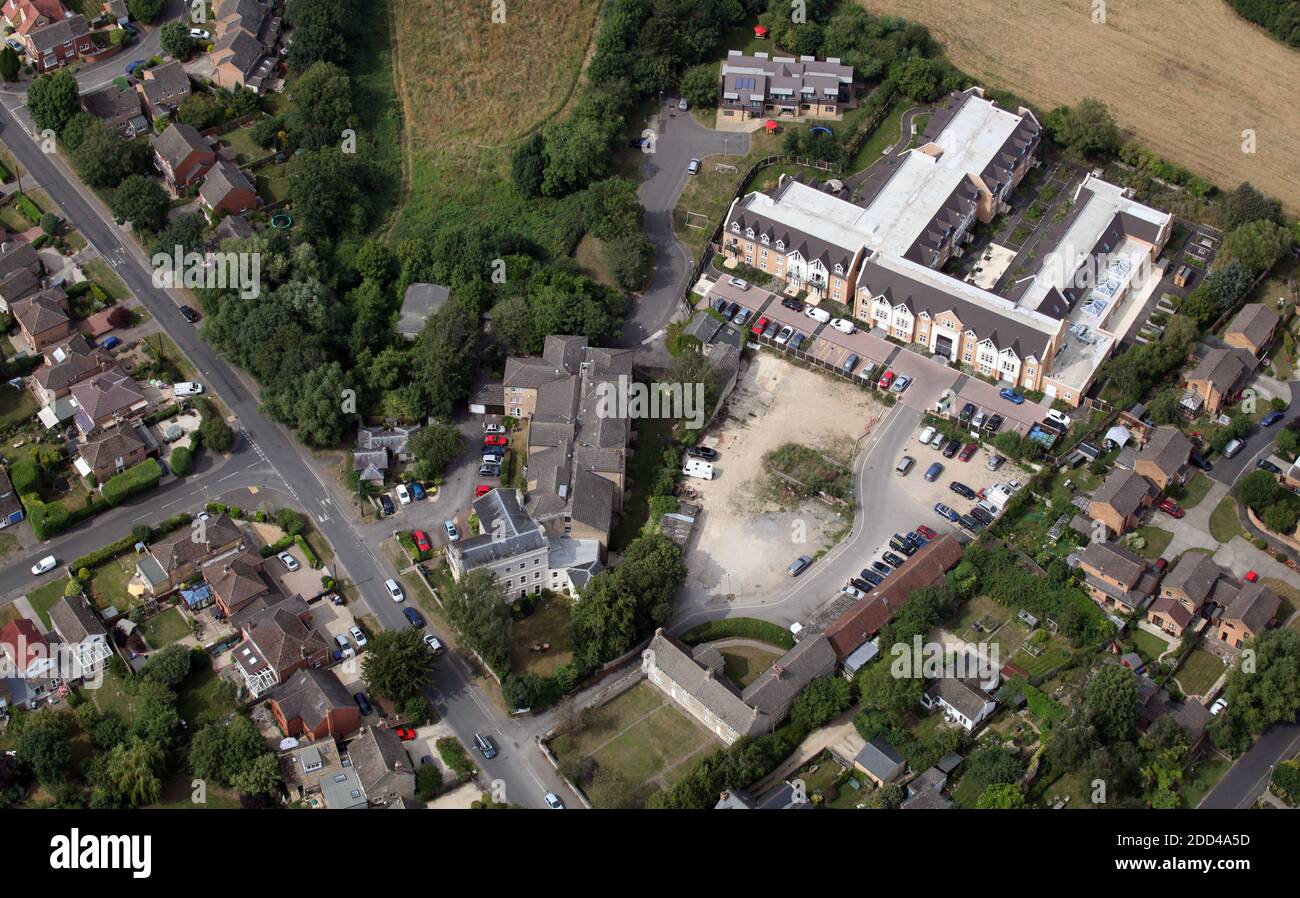 aerial view of The Moors, Homewell House and OSJCT Moorside Place retirement homes, Kidlington, Oxfordshire Stock Photo