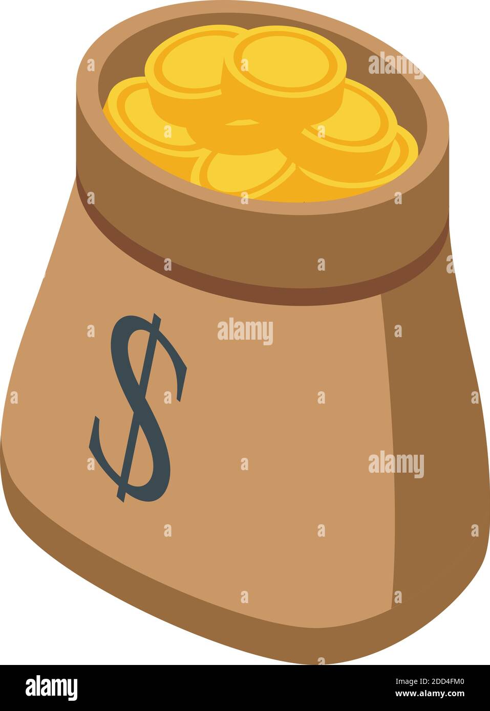 Gold coins bag icon. Isometric of gold coins bag vector icon for web ...