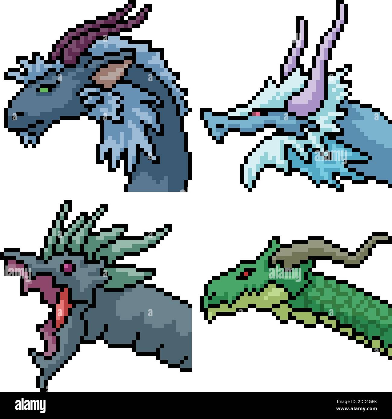 pixel art set isolated dragon portrait Stock Vector Image & Art - Alamy