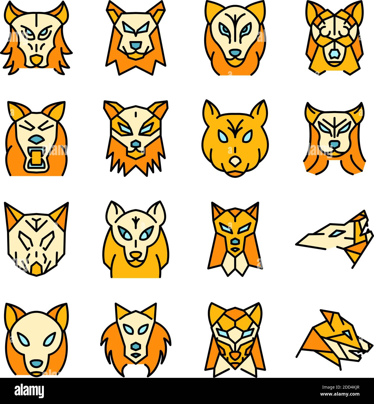 Wolf icons set. Outline set of wolf vector icons thin line color flat ...