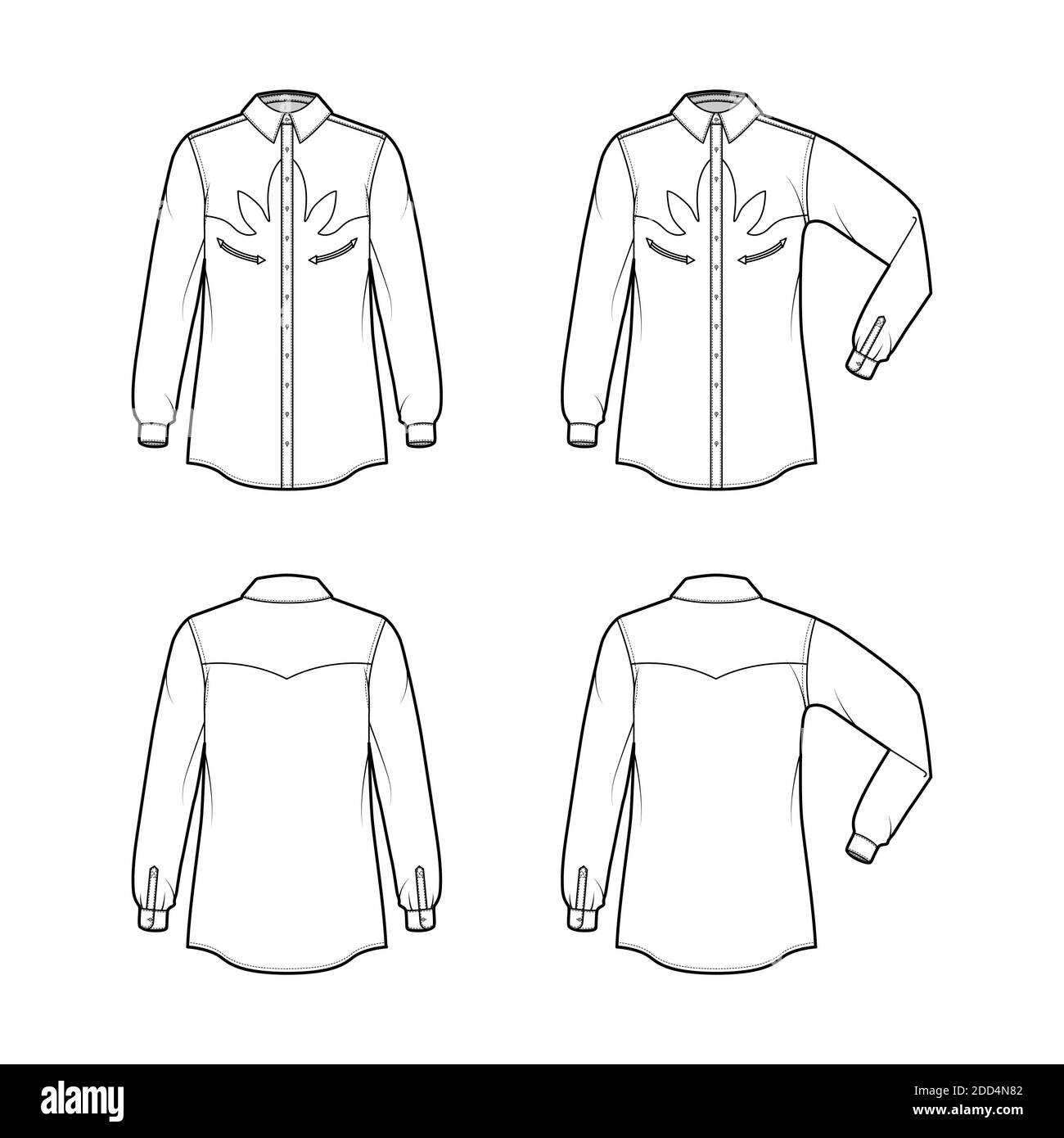 Set of Shirt western technical fashion illustration with elbow fold ...