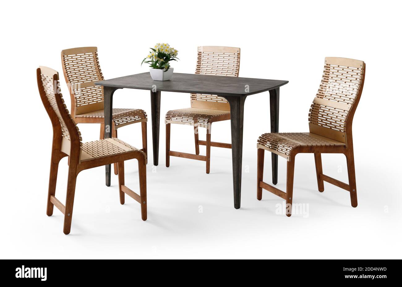 Modern wooden dining table on white background Stock Photo - Alamy