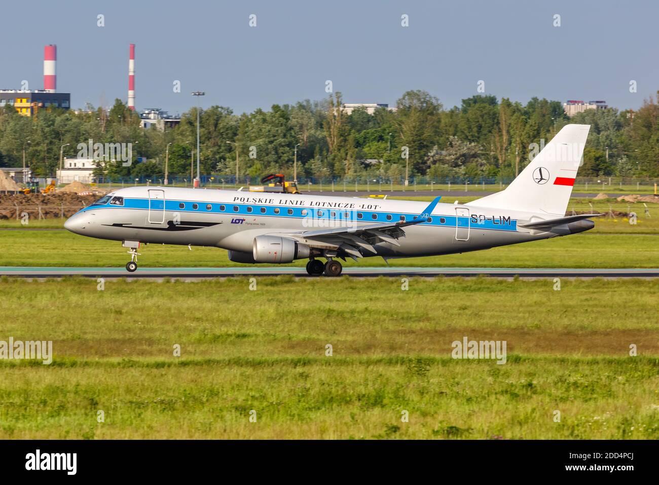 Warsaw, Poland - May 26, 2019: LOT Polskie Linie Lotnicze Embraer 175 airplane in the Retro livery at Warsaw Warszawa Airport (WAW) in Poland. Stock Photo