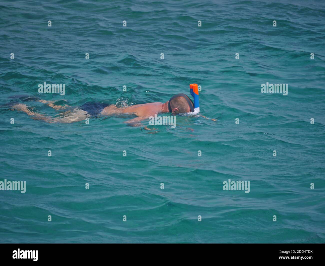 man in a mask dives under the water Stock Photo