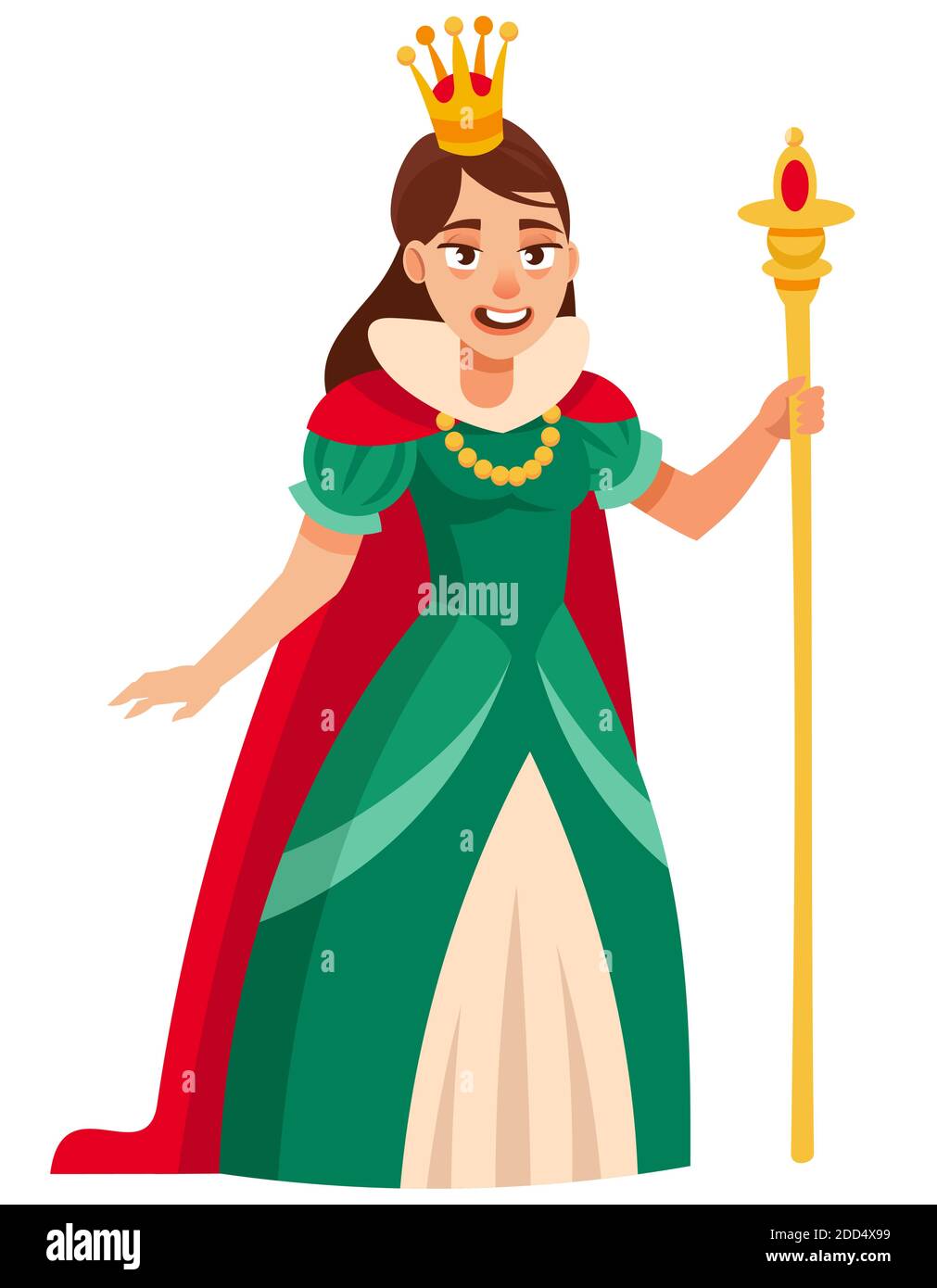 Queen holding scepter. Royal character in cartoon style. Stock Vector