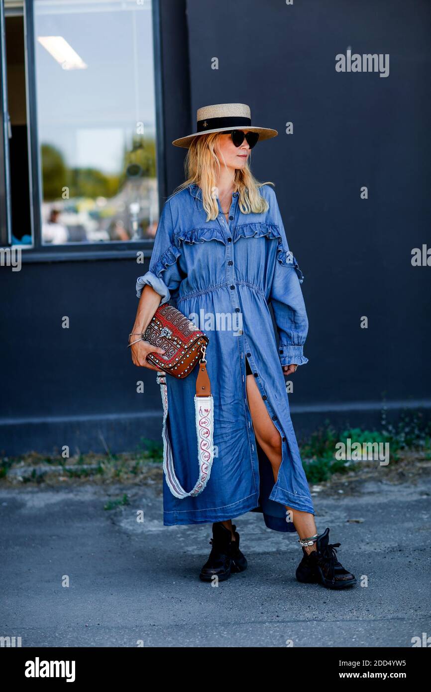 Street style, Line Langmo arriving at Resume spring summer 2019 ready-to-wear show held at Kongesgade, in Copenhagen, Denmark, on August 7, 2018. Photo by Marie-Paola Bertrand-Hillion/ABACAPRESS.COM Stock Photo