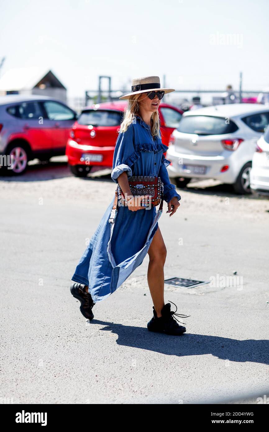 Street style, Line Langmo arriving at Resume spring summer 2019 ready-to-wear show held at Kongesgade, in Copenhagen, Denmark, on August 7, 2018. Photo by Marie-Paola Bertrand-Hillion/ABACAPRESS.COM Stock Photo