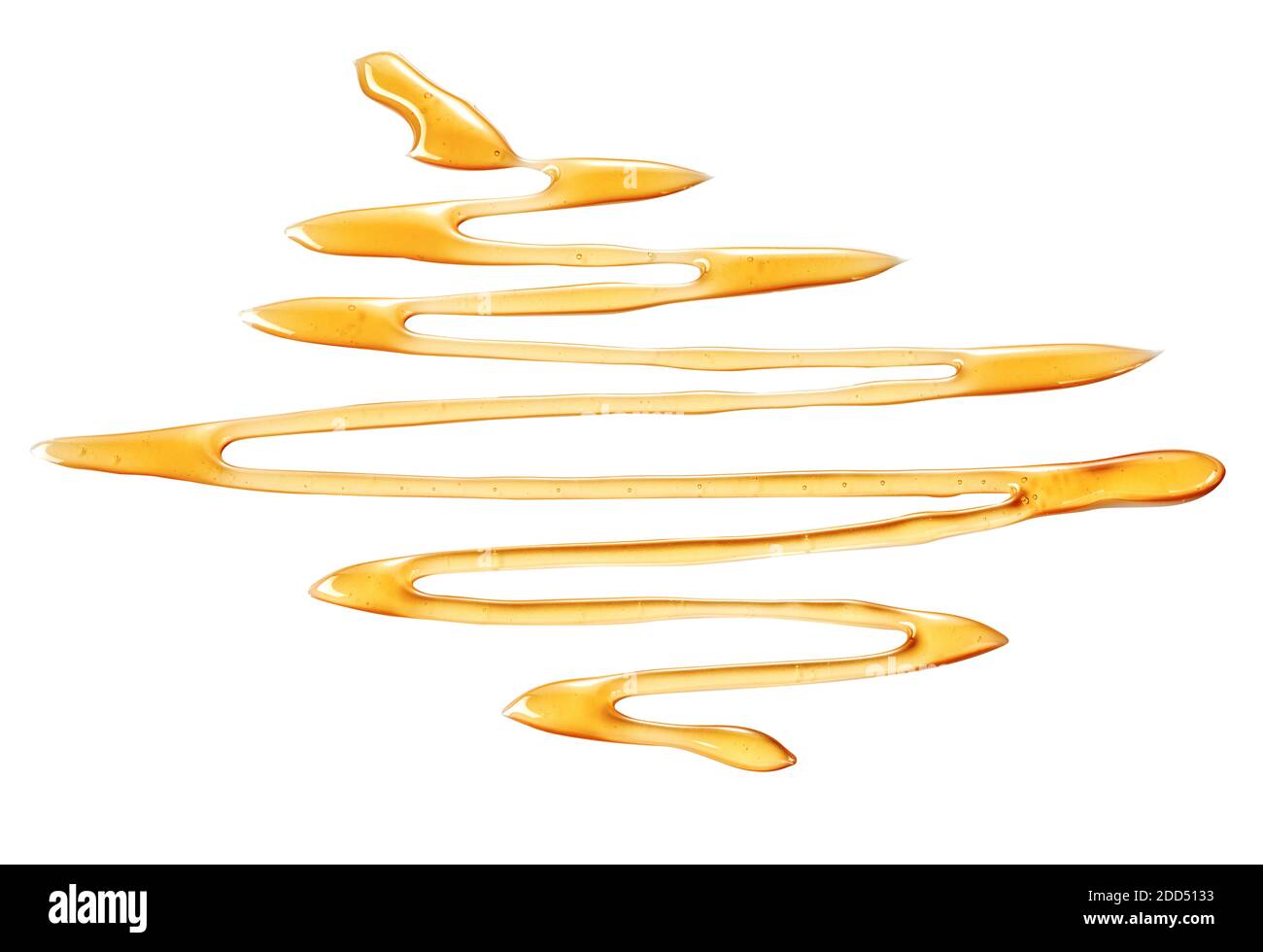 Receding drizzle of honey in zigzag pattern on a white background