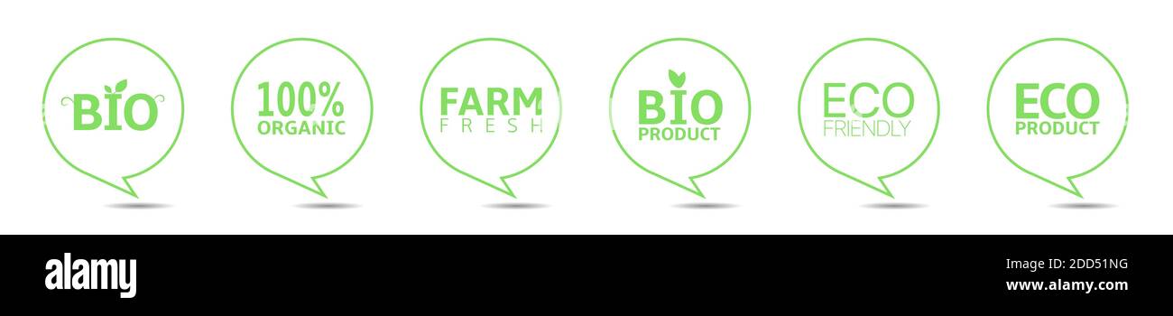Organic food green label set Stock Vector