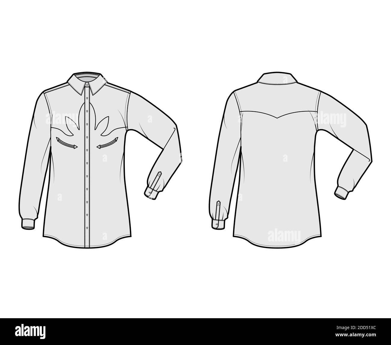 Shirt western technical fashion illustration with elbow fold long