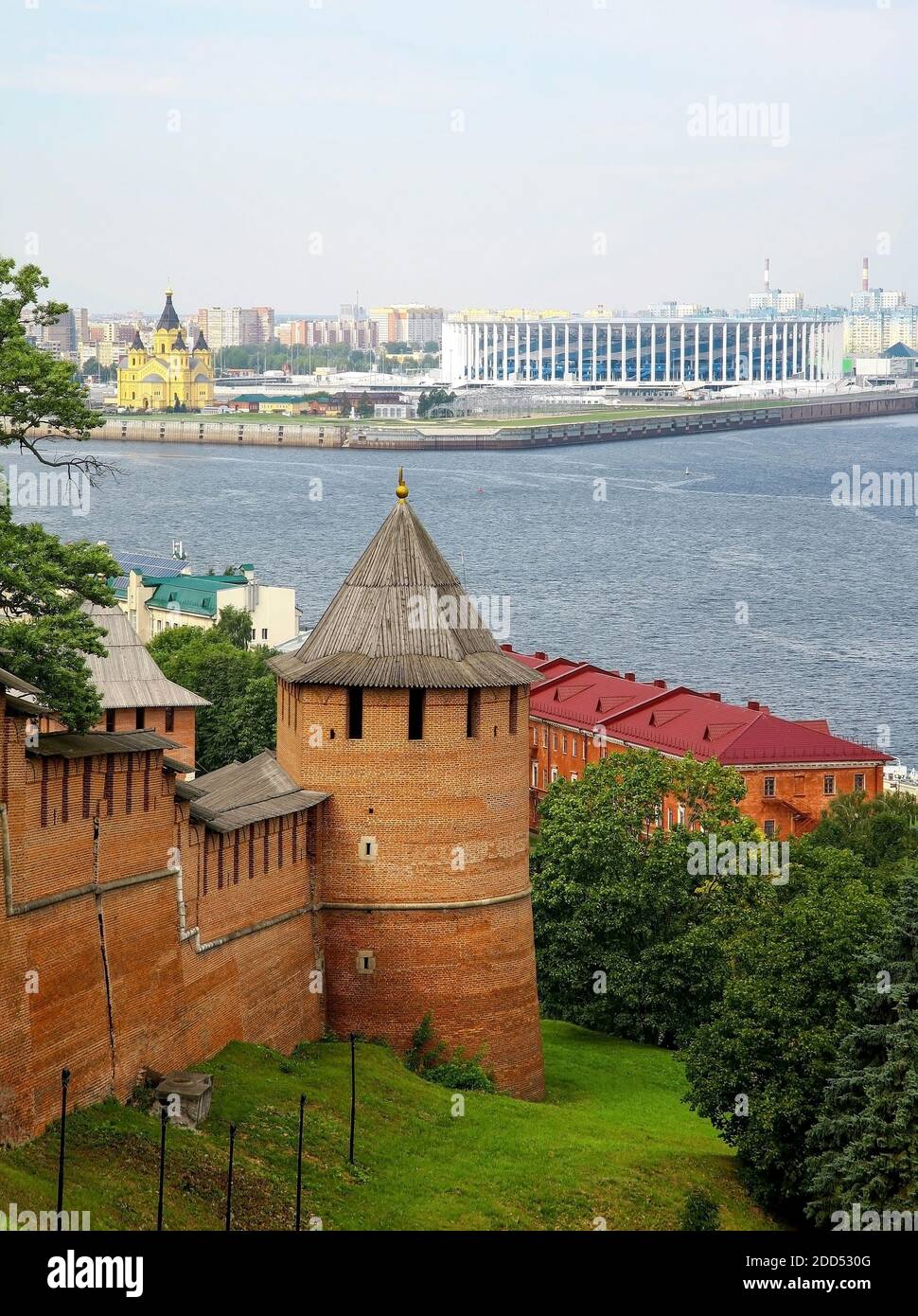 Nizhny Novgorod Kremlin against the background of the confluence of two rivers Volga and Oka Stock Photo
