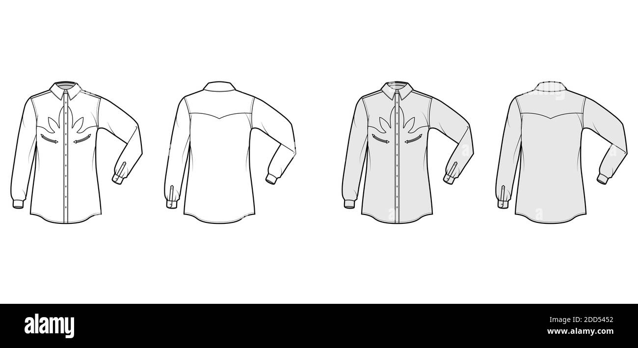 Shirt western technical fashion illustration with elbow fold long