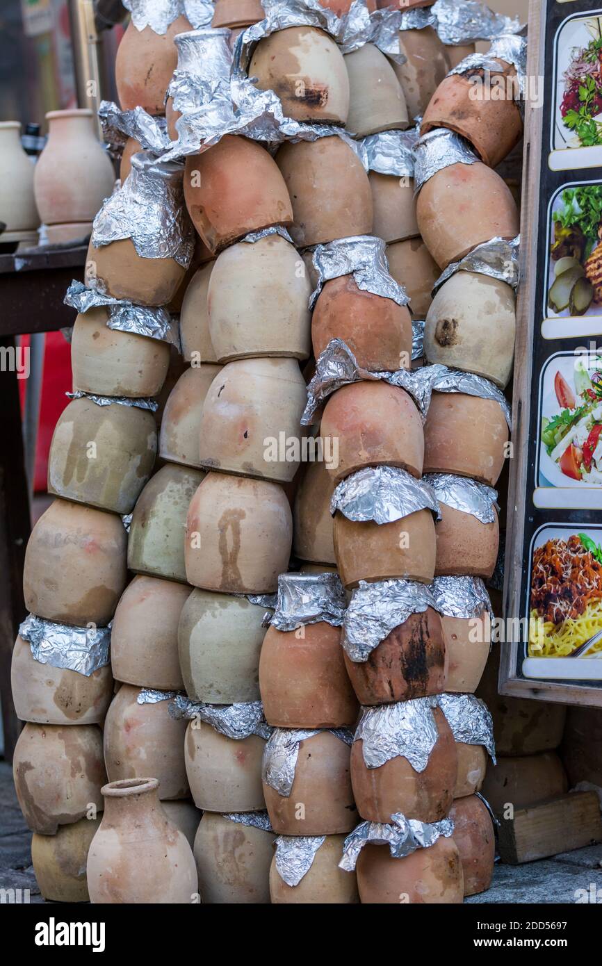 lots of clay pot for the Turkish Testi Kebab, a famous traditional Turkish food Stock Photo
