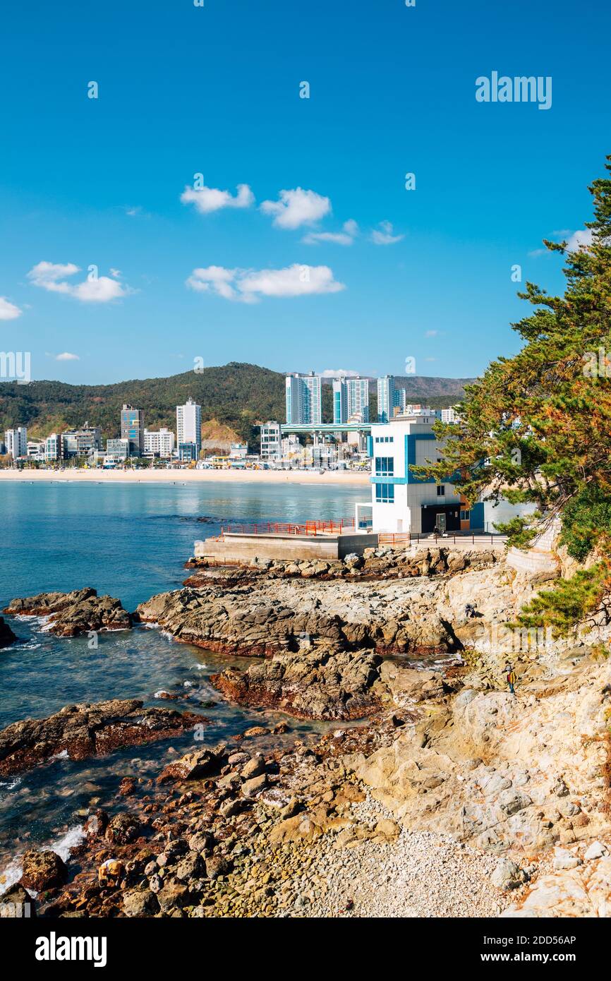 View of Songjeong beach and Jukdo Park in Busan, Korea Stock Photo