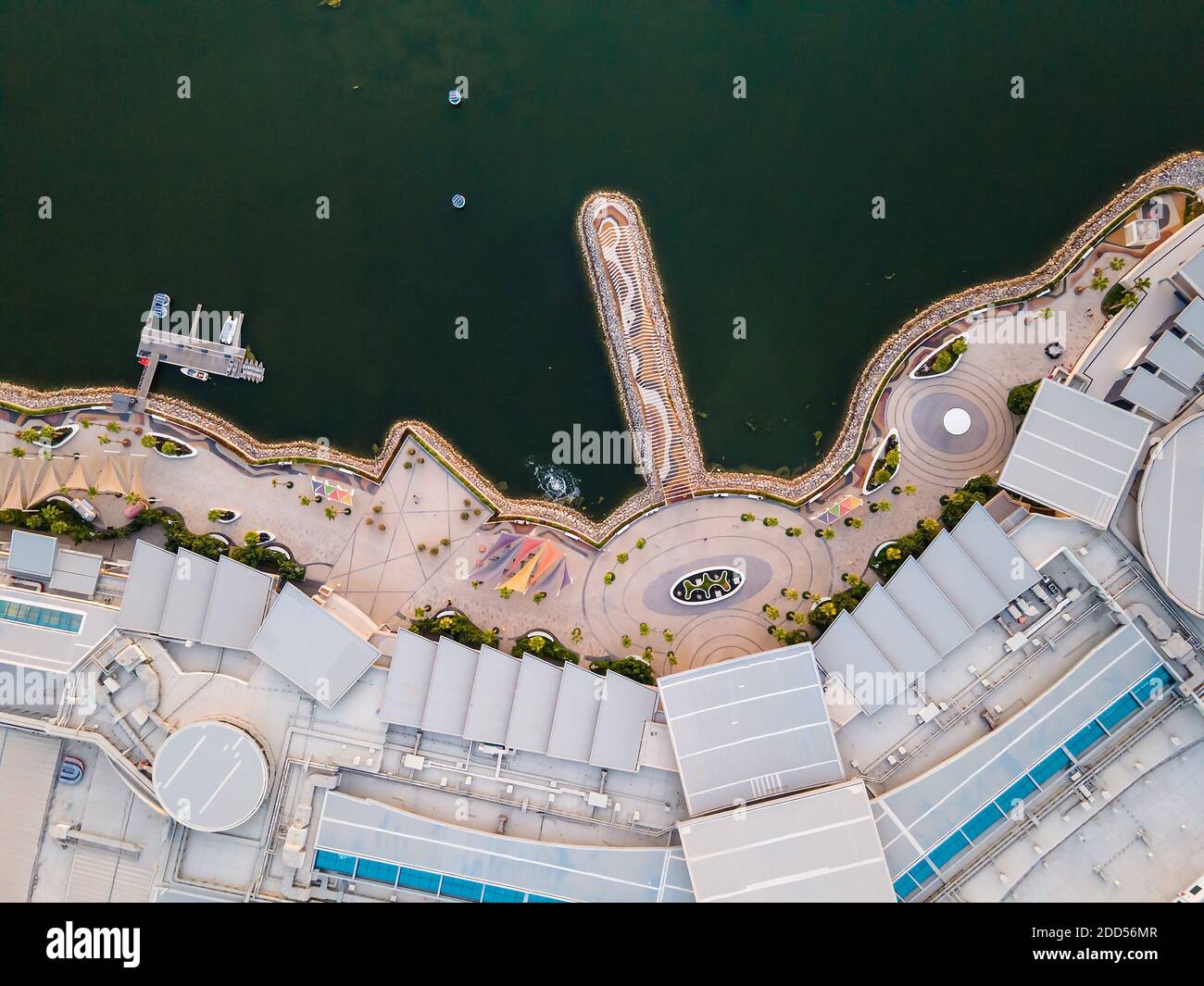 Ras al Khaimah, United Arab Emirates - October 23, 2020: Aerial view of Manar mall and the promenade in Ras al Khaimah emirate in the United Arab Emir Stock Photo