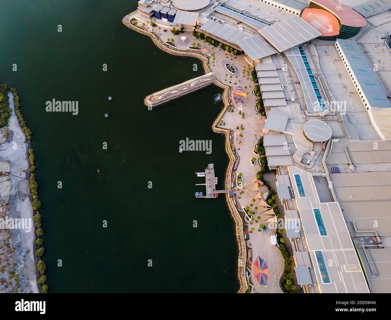 Ras al Khaimah, United Arab Emirates - October 23, 2020: Aerial view of Manar mall and the promenade in Ras al Khaimah emirate in the United Arab Emir Stock Photo