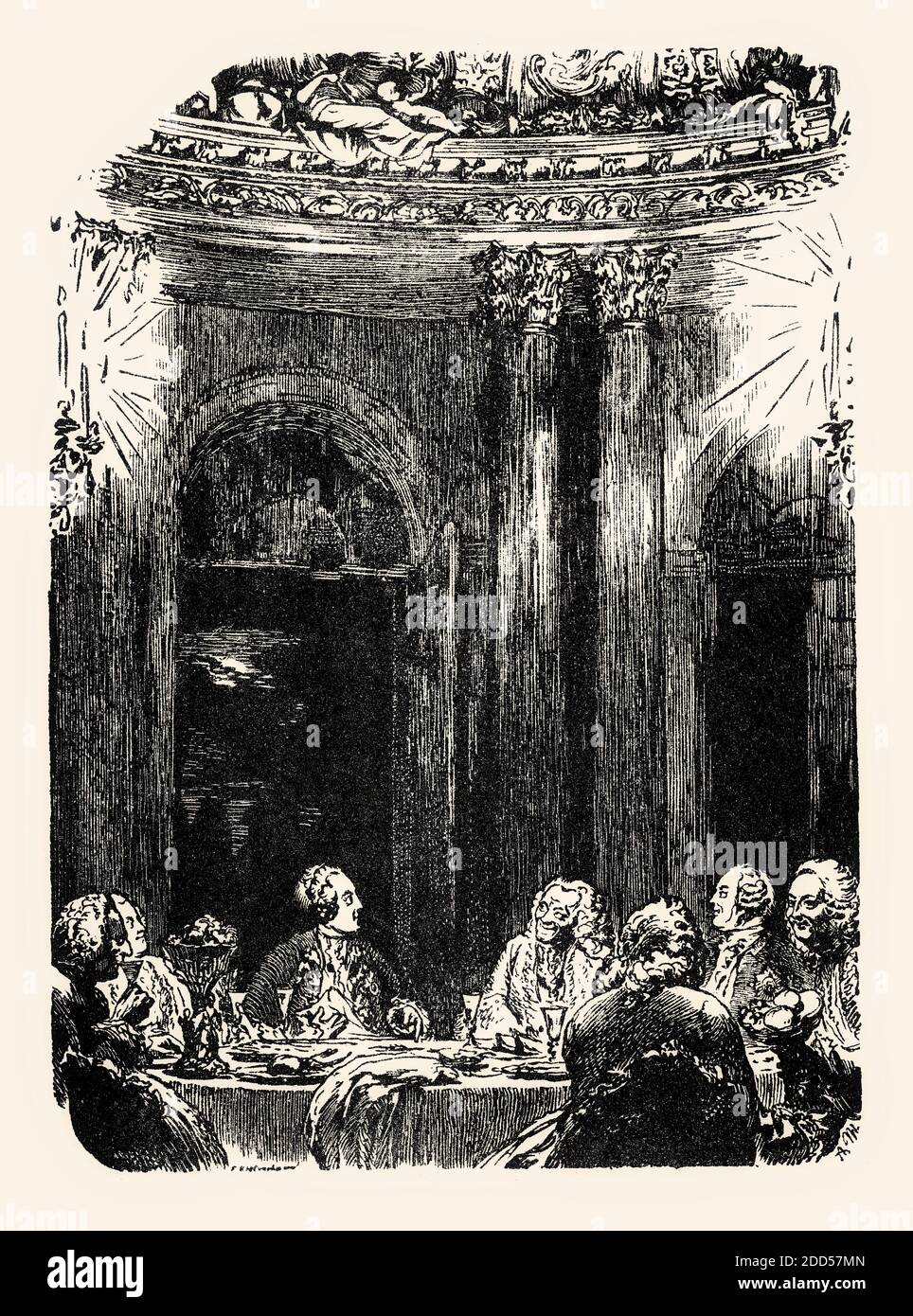 King Frederick II with dinner companions in Sanssouci, Eduard Kretzschmar after Adolf Menzel Stock Photo
