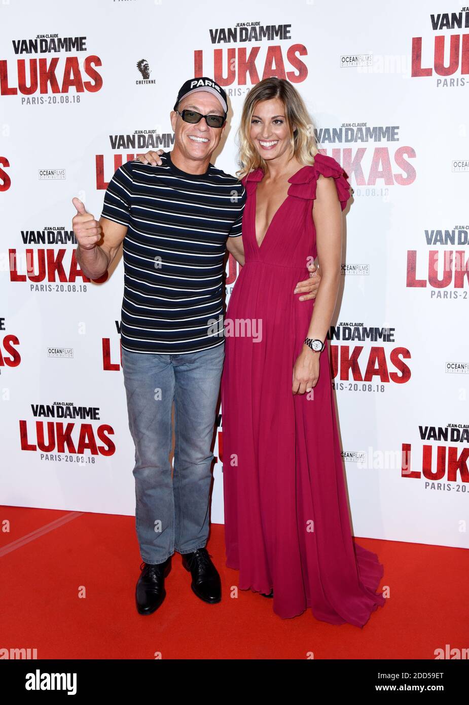 Jean-Claude Van Damme and Sveva Alviti attending Lukas (The Bouncer)  Premiere at Opera Gaumont in Paris, France on August 20, 2018. Photo by  Alain Apaydin/ABACAPRESS.COM Stock Photo - Alamy