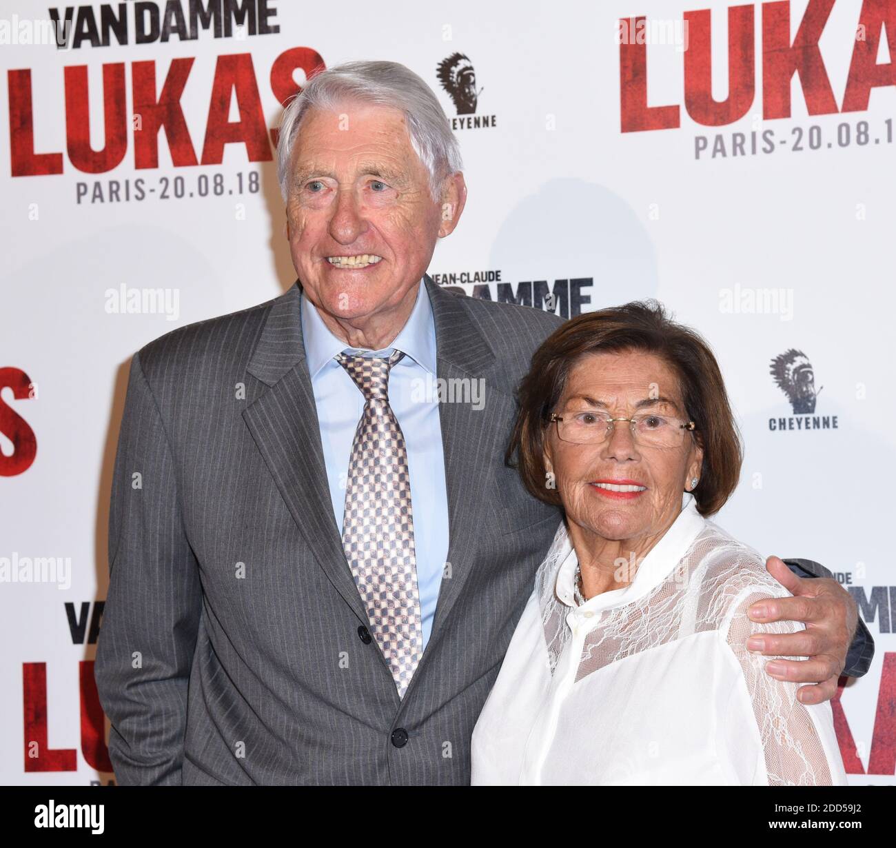 Jean-Claude Van Damme poses with his mother Eliana Van Varenbergh and  father Eugene Van Varenbergh attending Lukas (The Bouncer) Premiere at  Opera Gaumont in Paris, France on August 20, 2018. Photo by