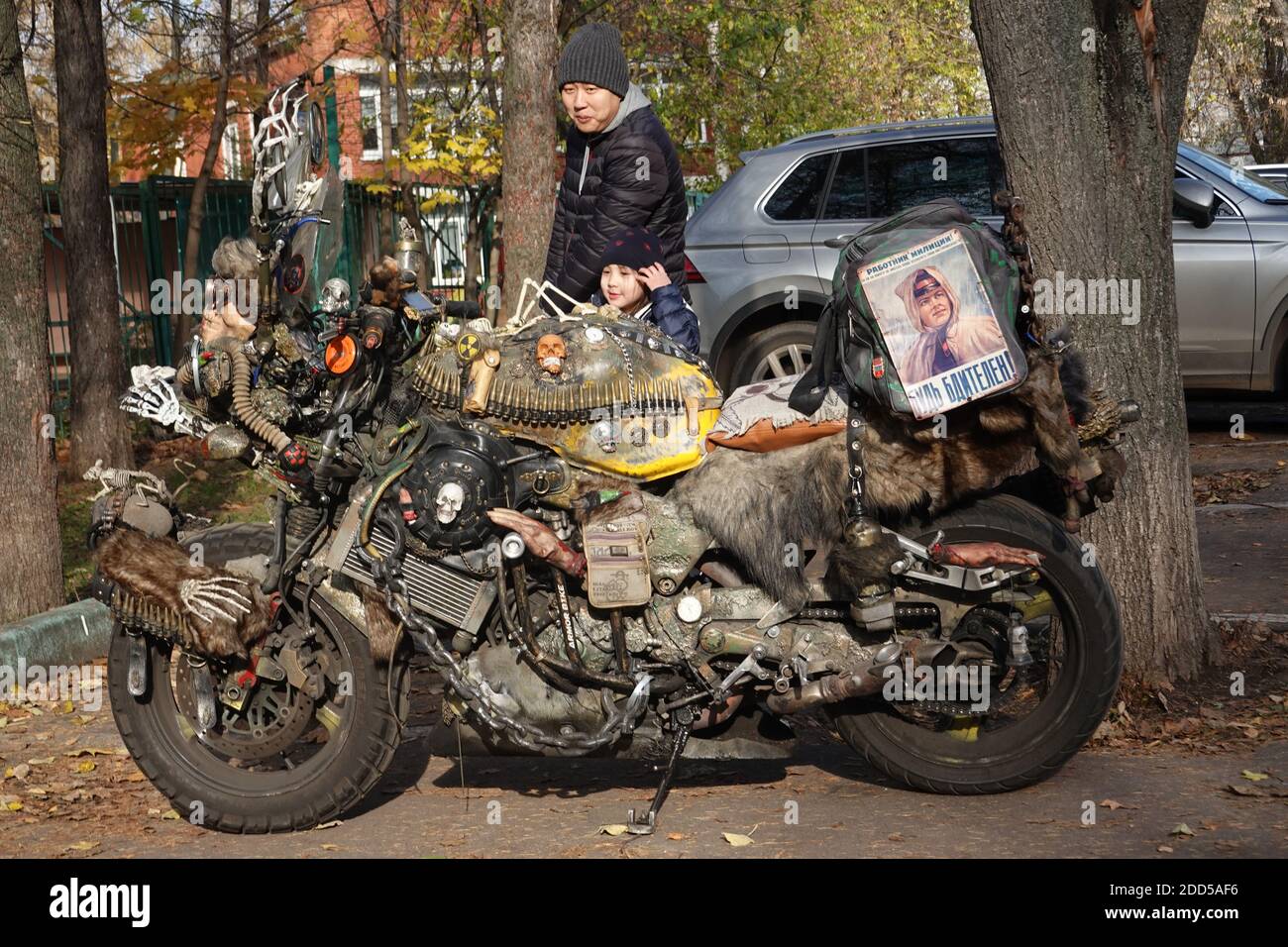 Cool custom made motorbike on a  street Stock Photo