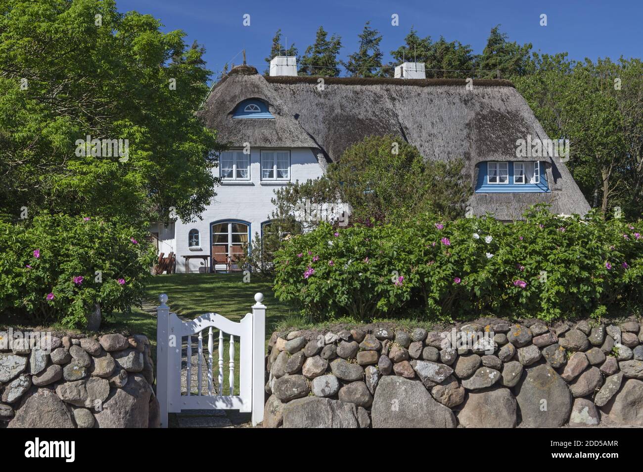 geography / travel, Germany, Schleswig-Holstein, Sylt, thatched-roof house in Wenningstedt, Additional-Rights-Clearance-Info-Not-Available Stock Photo