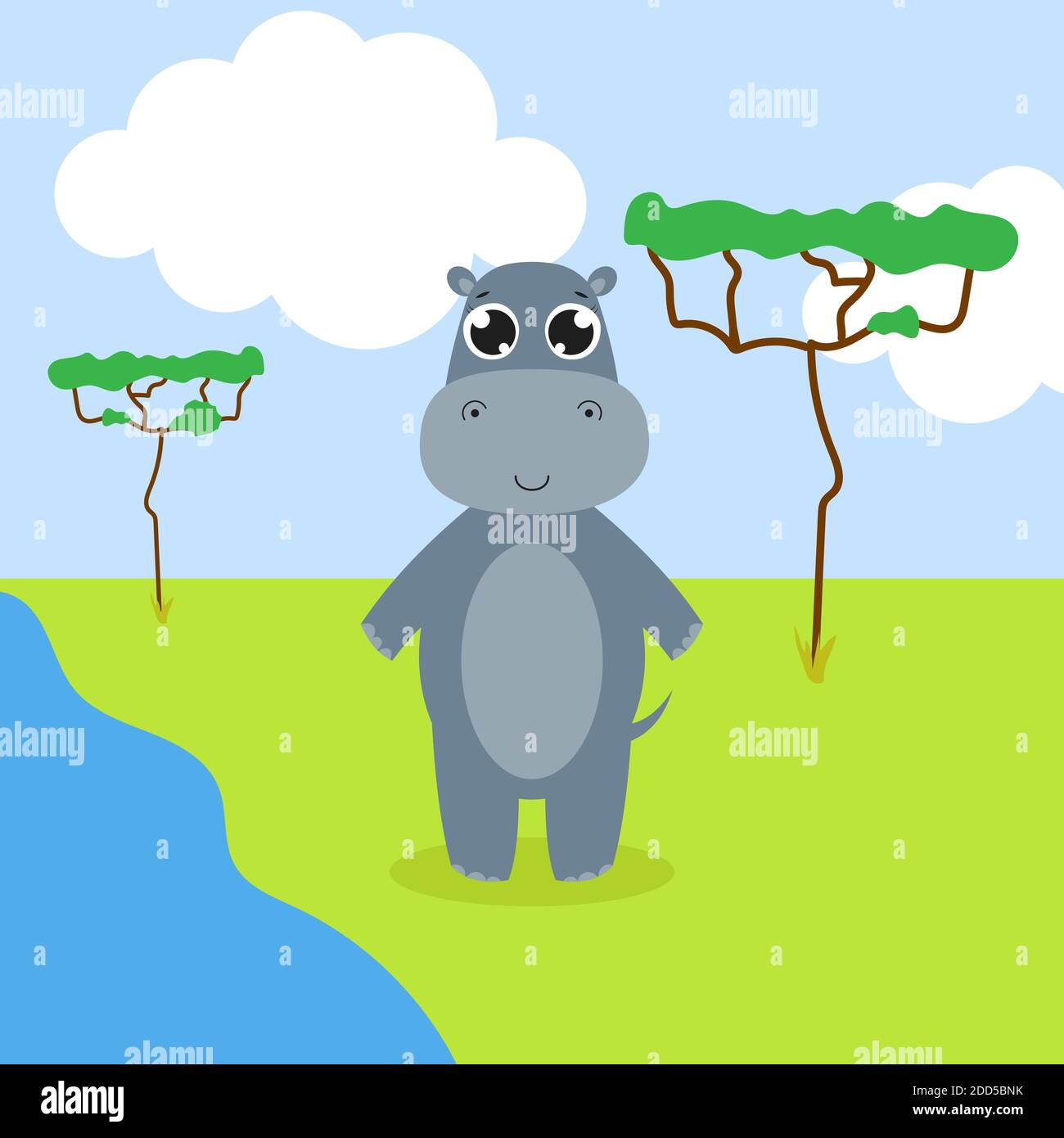 Happy hippo. Vector cartoon illustration. Isolated. Cute character in
