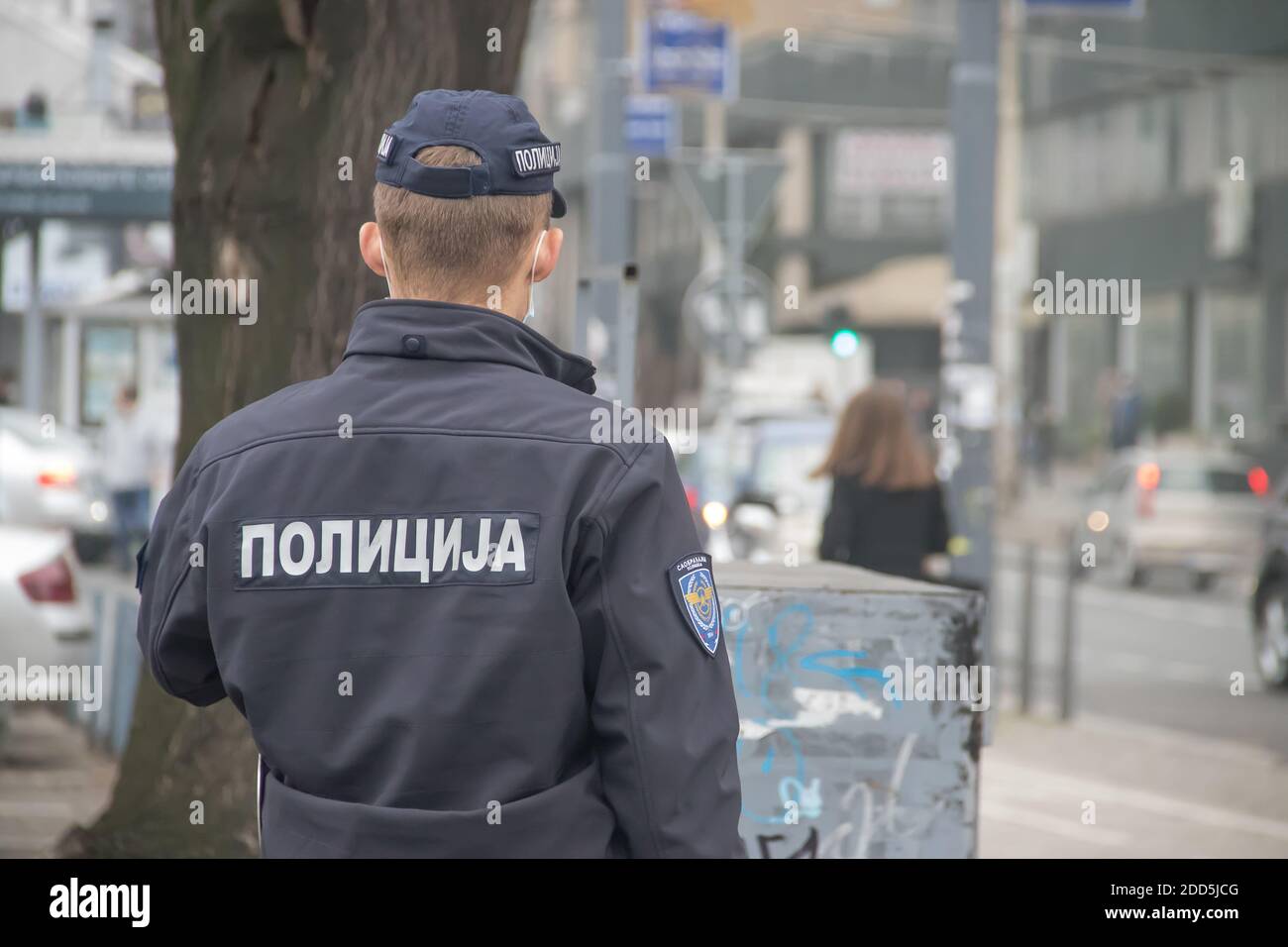 Anti riot special forces of Serbian police, securing non-violent civil gathering against violence in Kosovo, in Belgrade capitol of Serbia Stock Photo