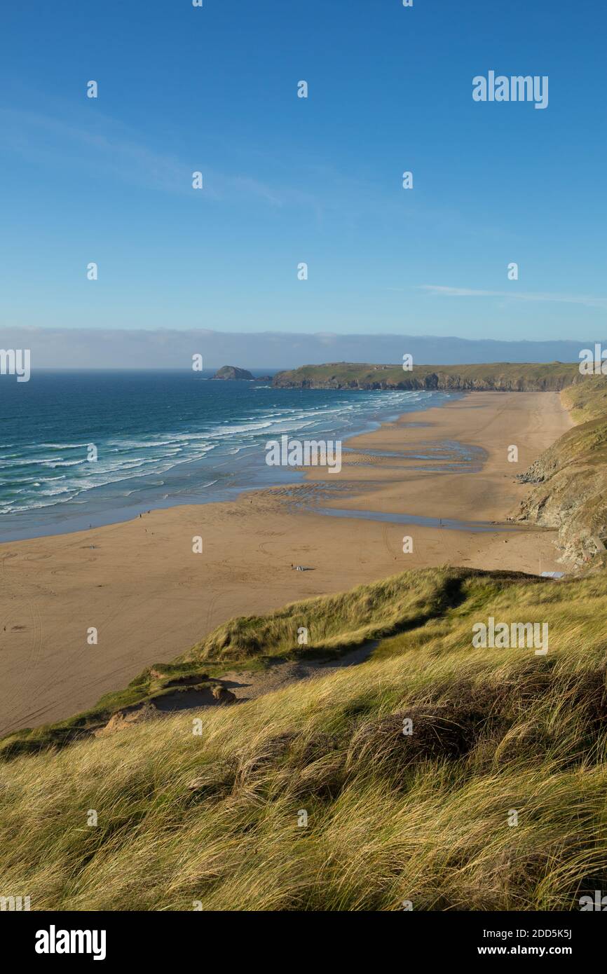 Perran Sands beach and sand dunes Perranporth Cornwall Stock Photo - Alamy