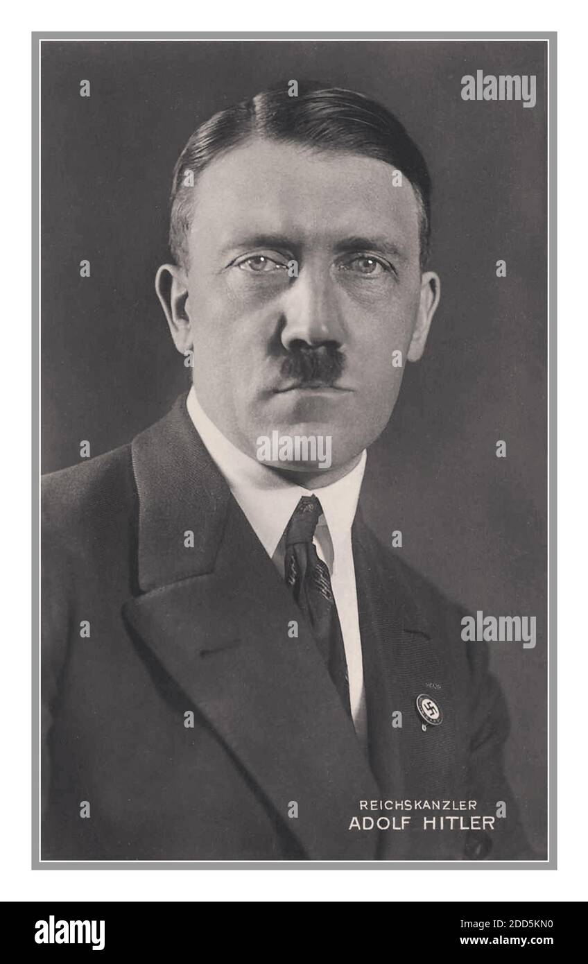 Adolf Hitler official 1933 archive portrait as 'Reichskanzler'  he was a German politician and leader of the Nazi Party. He rose to power as the chancellor of Germany in 1933 and then as Führer in 1934. Stock Photo