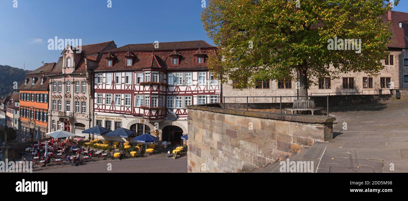 geography / travel, Germany, Baden-Wuerttemberg, Schwaebisch Hall, hotel golden eagle at marketplace, , Additional-Rights-Clearance-Info-Not-Available Stock Photo