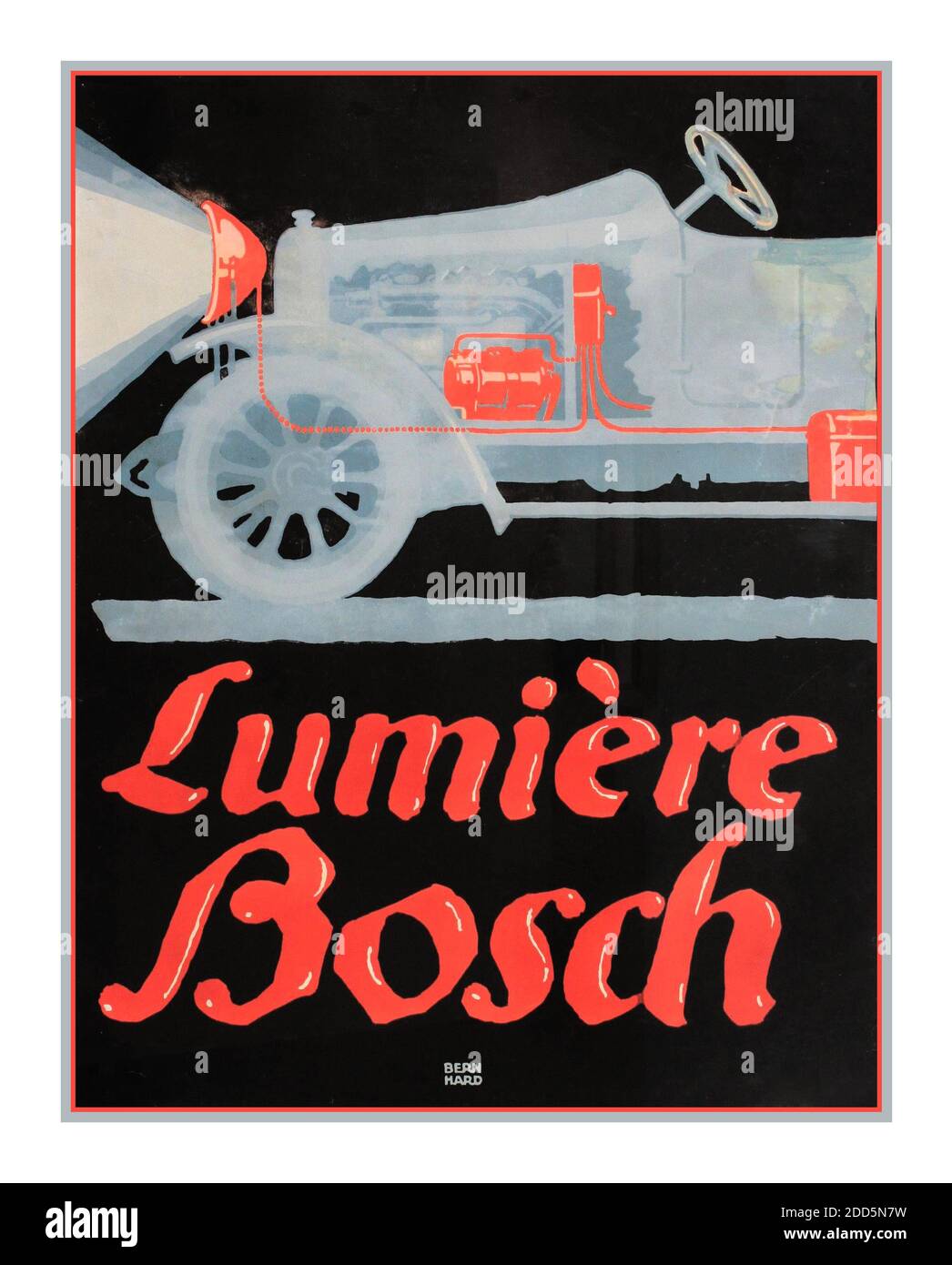 LUMIERE BOSCH 1900's Vintage motoring car headlights and battery poster Lumiere Bosch, poster  printed in Germany 1912 - by Lucien Bernhard (1883-1972) Stock Photo
