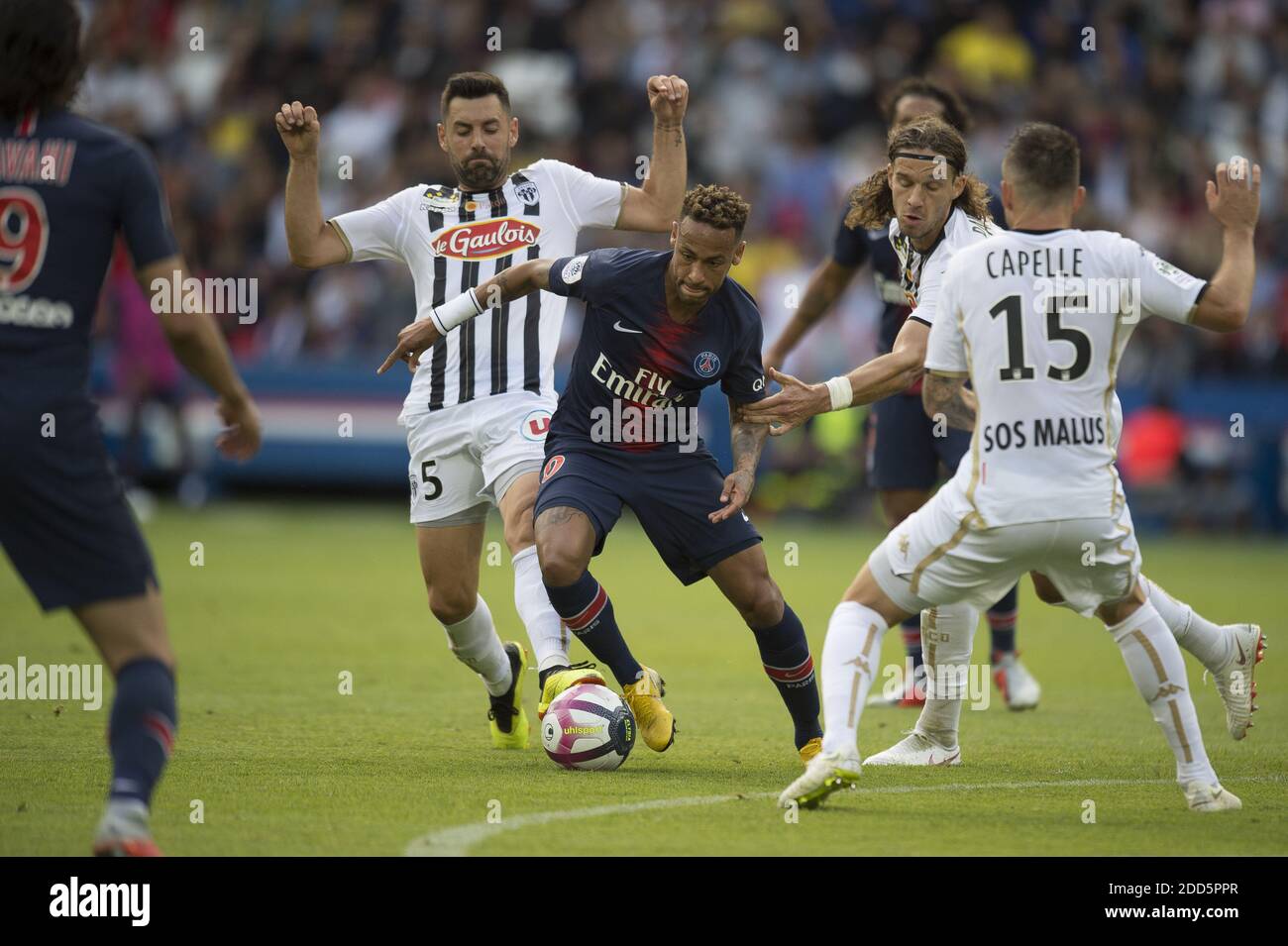Neymar Jr during the Ligue 1 match between Paris Saint-Germain (PSG) and Angers SCO at Parc des Princes on August 25, 2018 in Paris, France. Photo by Eliot Blondet/ABACAPRESS.COM Stock Photo