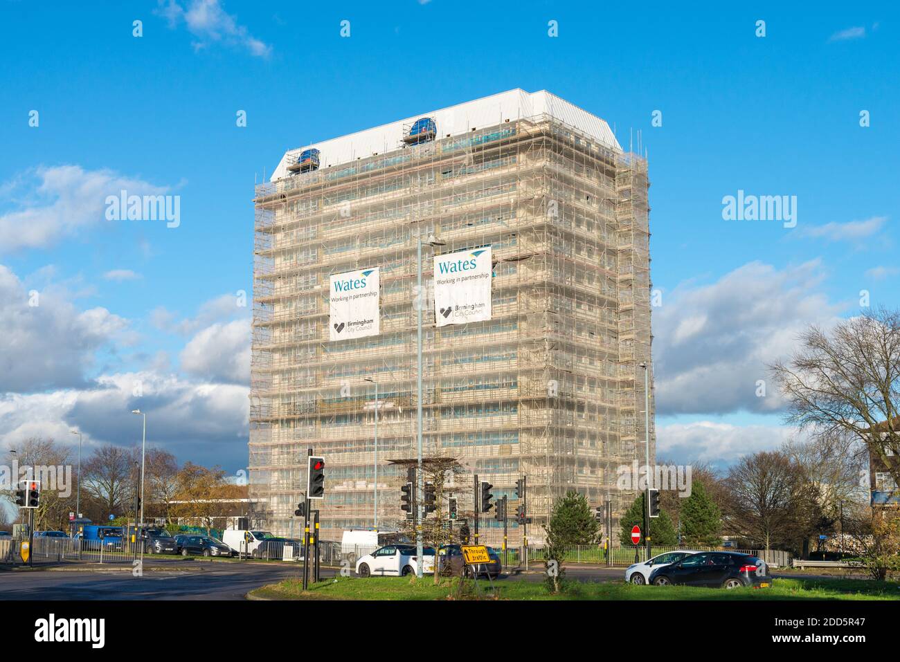 Wells Tower in Ladywood, Birmingham is a high rise council owned tower block undergoing repairs and refurbishment by Wates Stock Photo