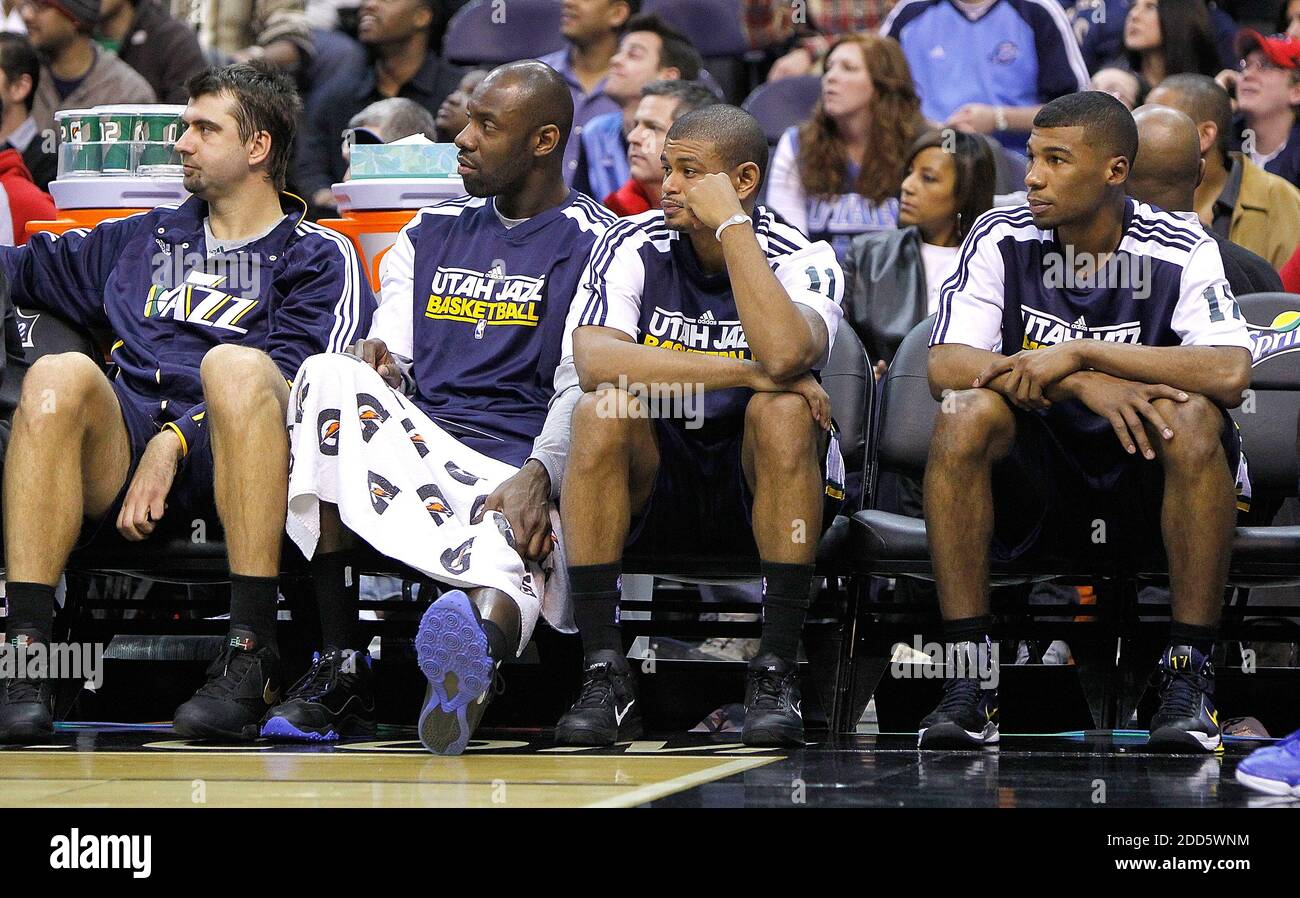 NO FILM, NO VIDEO, NO TV, NO DOCUMENTARY - The Utah Jazz bench watches late in the game as Washington Wizards built a lead during a NBA basketball match, Utah Jazz vs Washington Wizards at the Verizon Center in Washington, D.C., USA on January 17, 2011. Washington defeated Utah 108-101. Photo by Harry E. Walker/MCT/ABACAPRESS.COM Stock Photo