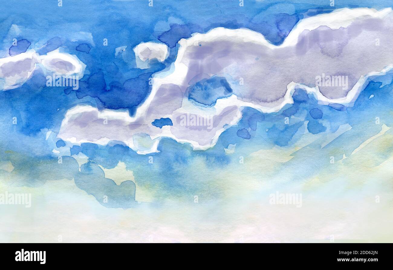 Watercolor illustration of sky with cloud. Artistic natural painting ...