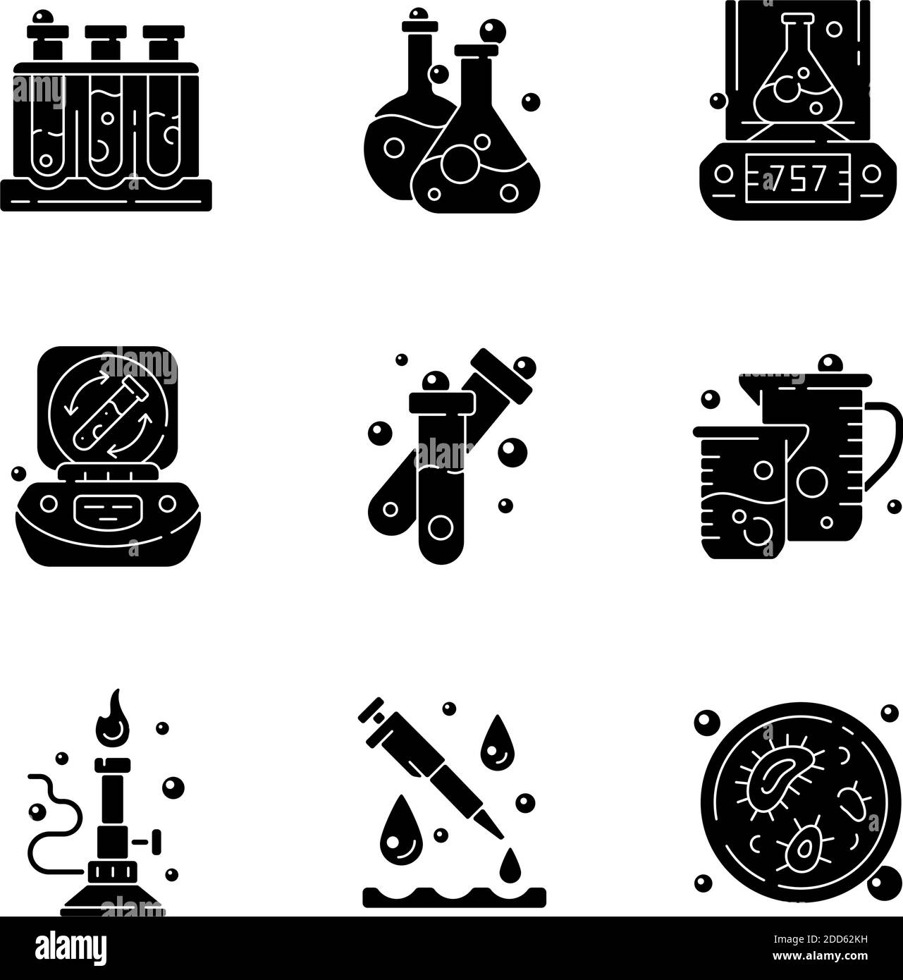 Laboratory equipment black glyph icons set on white space Stock Vector