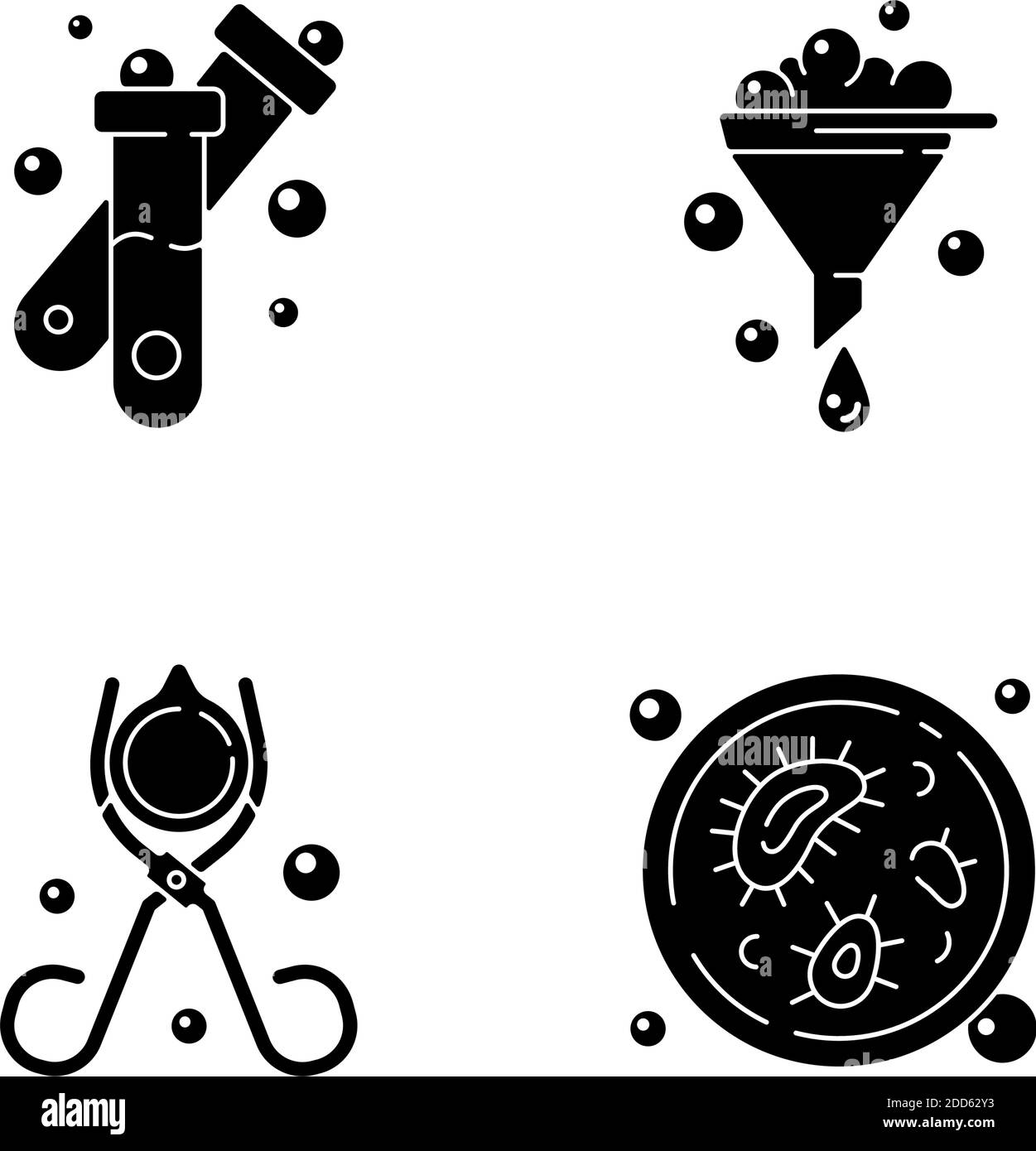 Laboratory tools black glyph icons set on white space Stock Vector