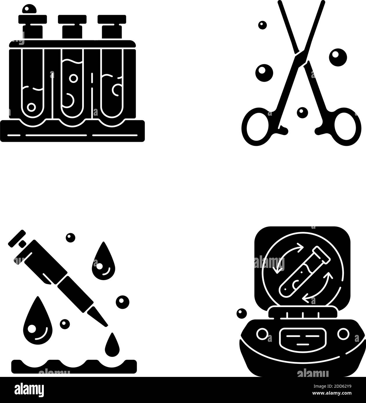Laboratory instruments black glyph icons set on white space Stock ...
