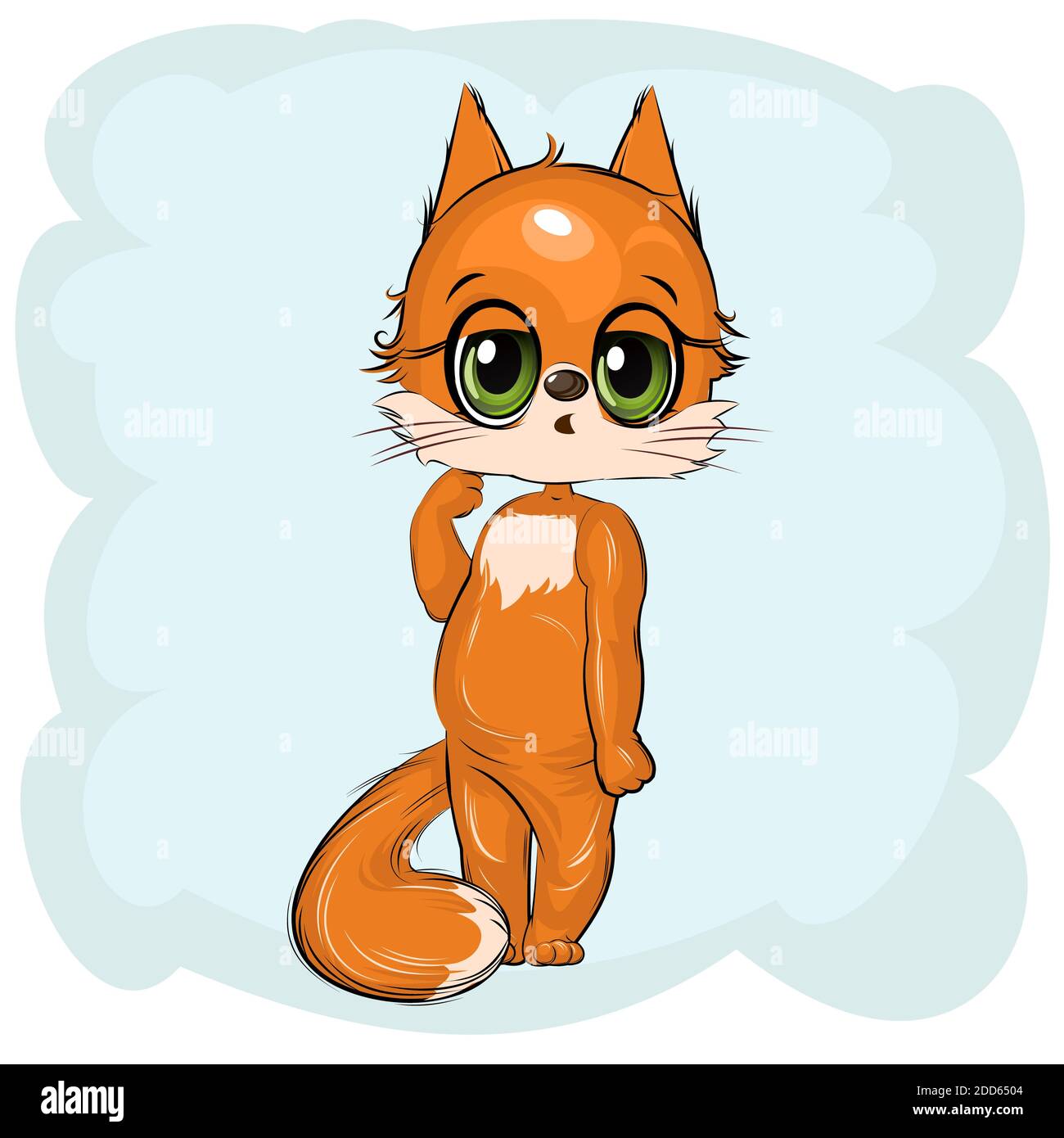Little Fox. Cute funny animal on an abstract background. Child. Cartoon style. Isolated on white. Stock Photo