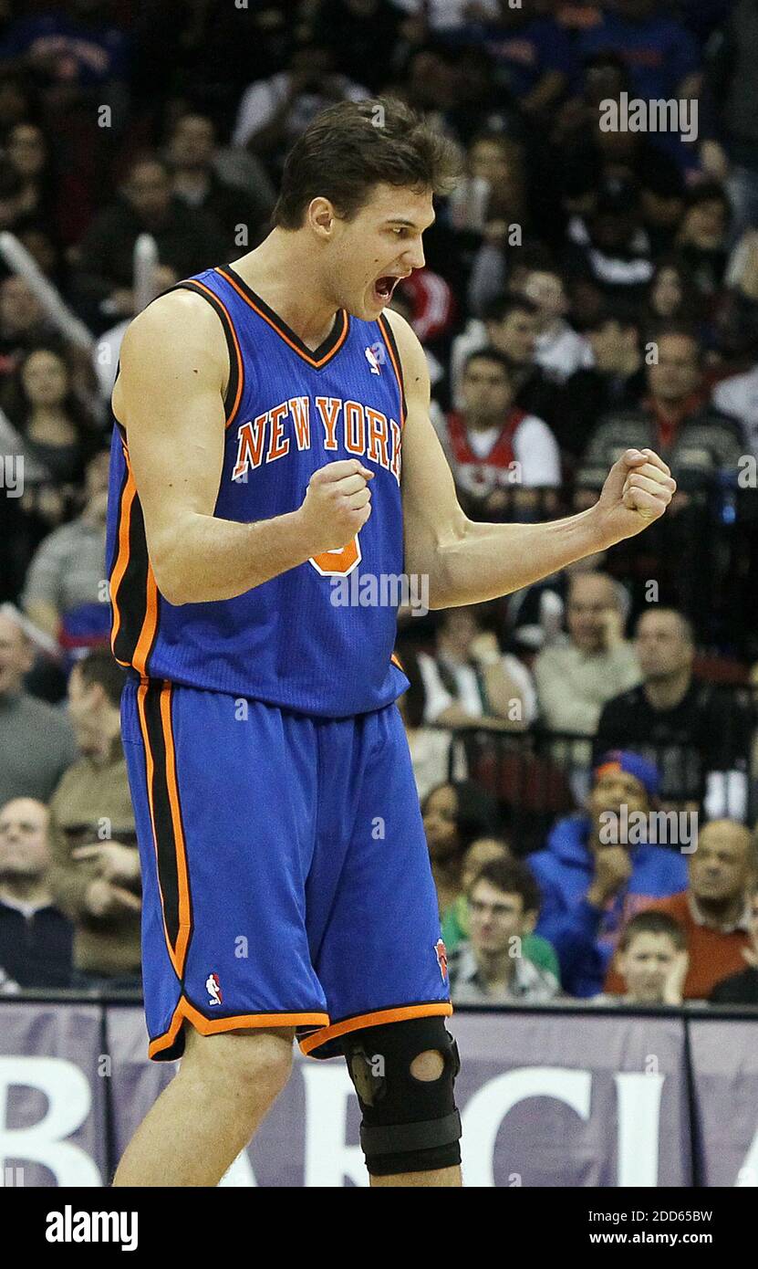 NO FILM, NO VIDEO, NO TV, NO DOCUMENTARY - Danilo Gallinari of the New York  Knicks celebrates a play in the second half during NBA Basketball match,  New Jersey Nets vs New
